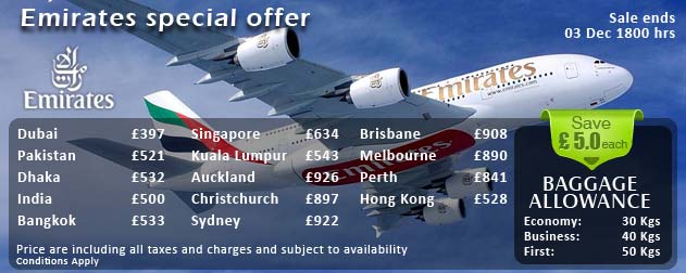 Flight Deals from Emirates at Carlton Leisure