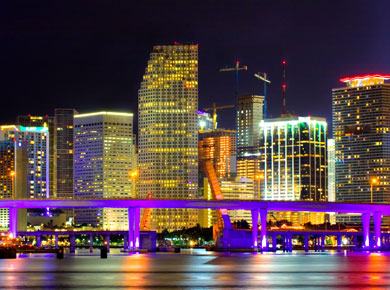 Colorful night city of Miami