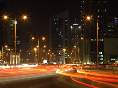 Traffic at night in Doha